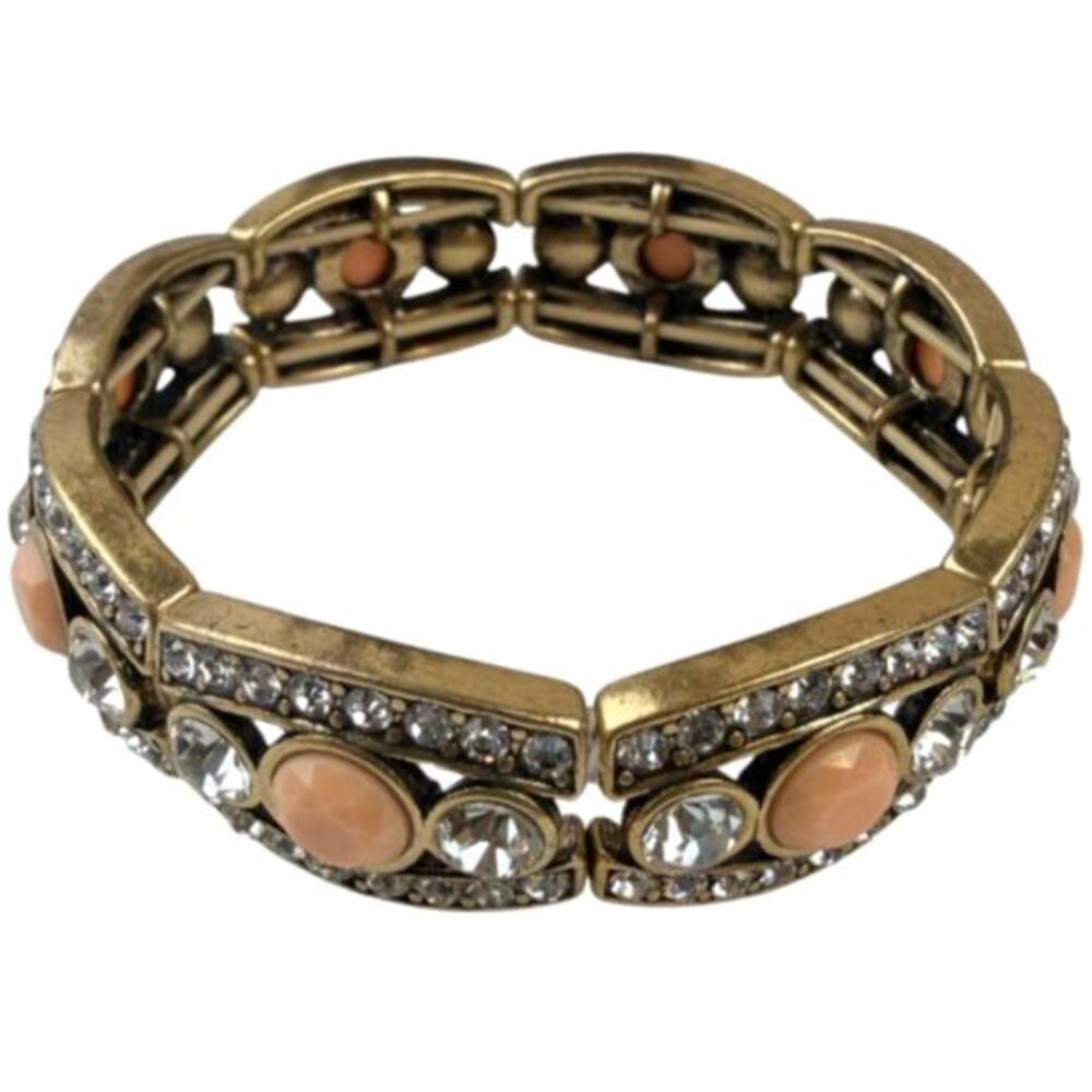 J.Crew Deco Crystal Light Orange Coral Cabochon Stretch Bangle Bracelet Jewelry